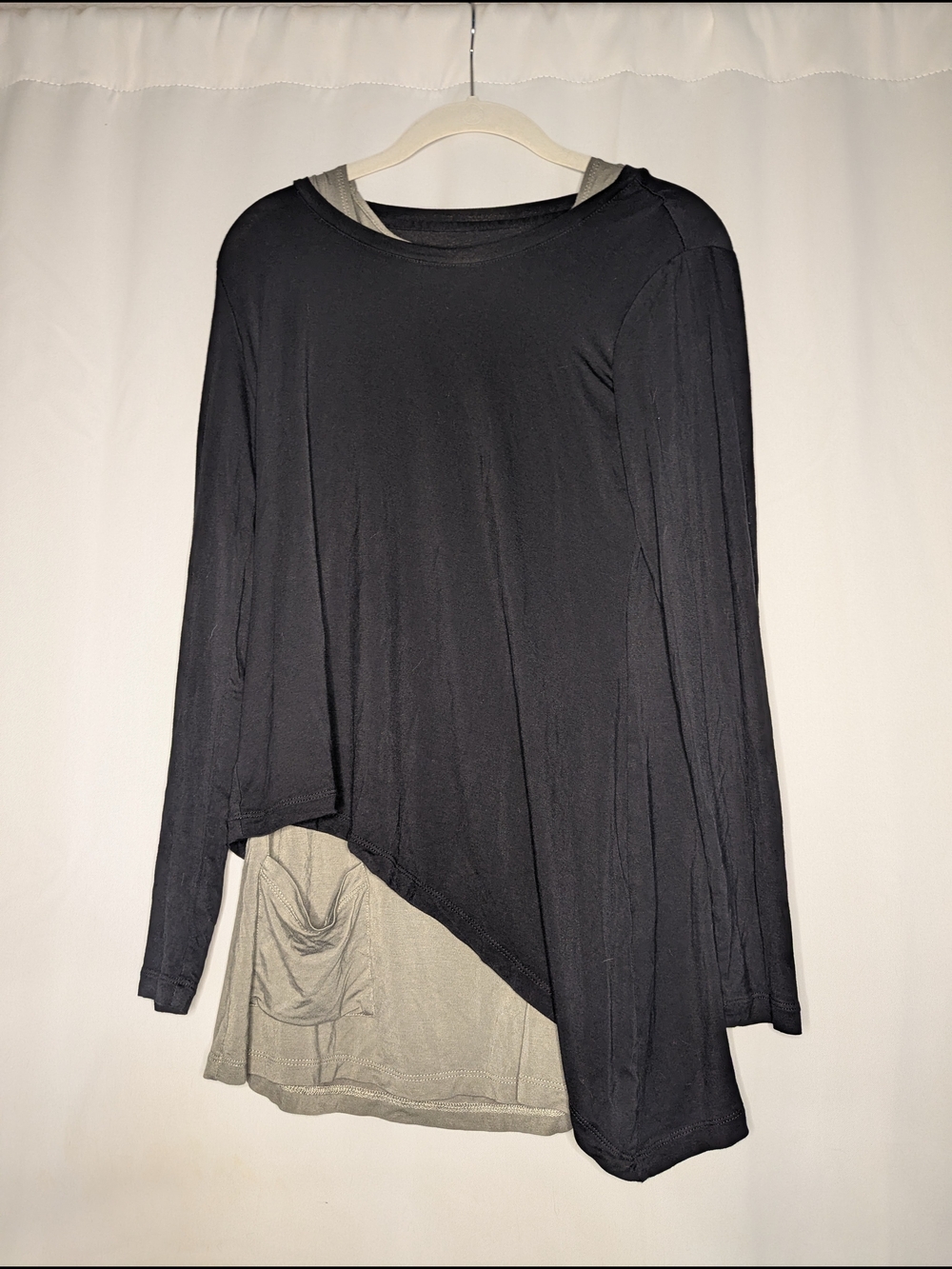 Lightweight Black Layered Asymmetric Long-Sleeve Top